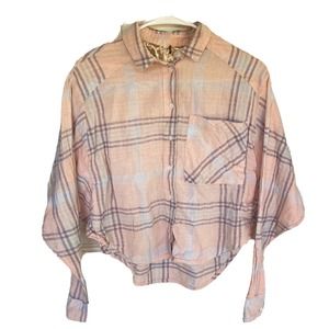 Free People Cutie Cropped Plaid Shirt Size Small Oversized Dolman Sleeve Top